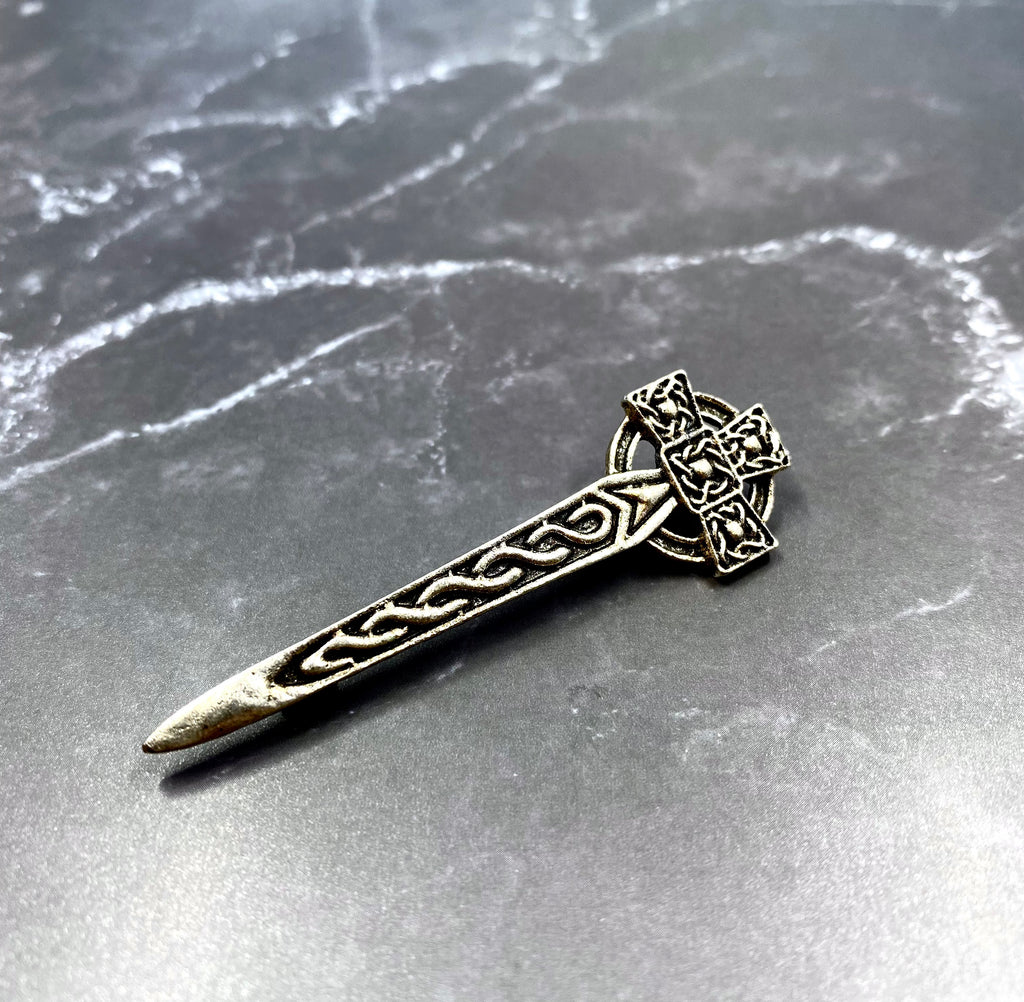 Celtic Knot Cross Sword Kilt Brooch Pin