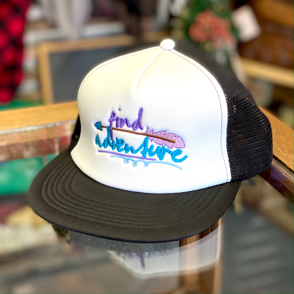 Find Adventure Feather Embroidered Foam Mesh Back Trucker Hat - Multiple Customizable Options