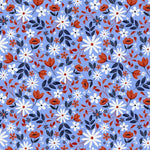 Red, White, and Bloom on Blue - Fabric by the 1/4 Yard