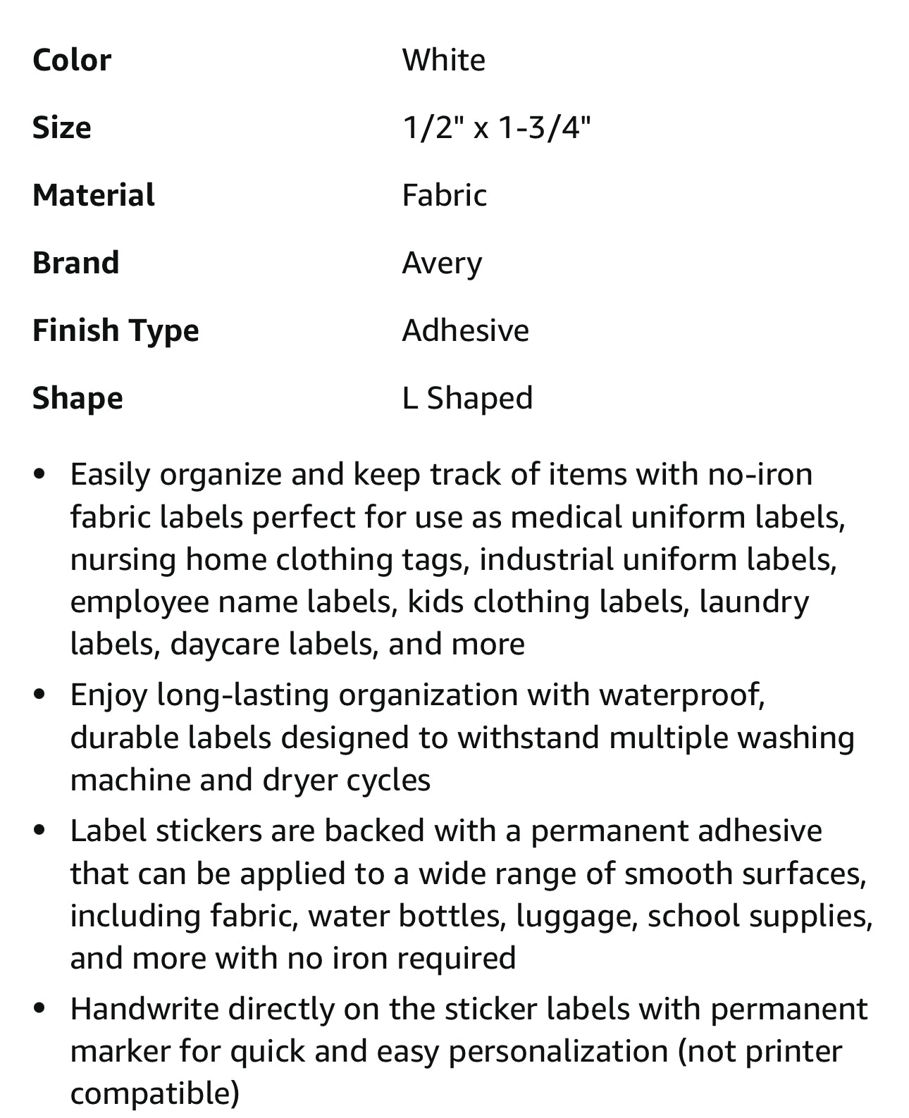 Avery Non-Iron Permanent Fabric Labels - Set of 4 labels