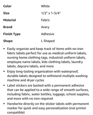 Avery Non-Iron Permanent Fabric Labels - Set of 4 labels