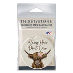 "Messy Hair Don't Care" Highland Coo Absorbent Stone Car Coaster