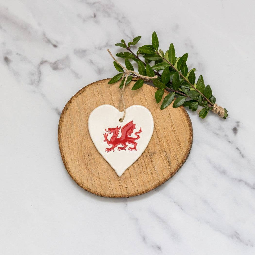 Welsh Dragon Handmade Ceramic Heart Ornament
