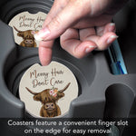 "Messy Hair Don't Care" Highland Coo Absorbent Stone Car Coaster