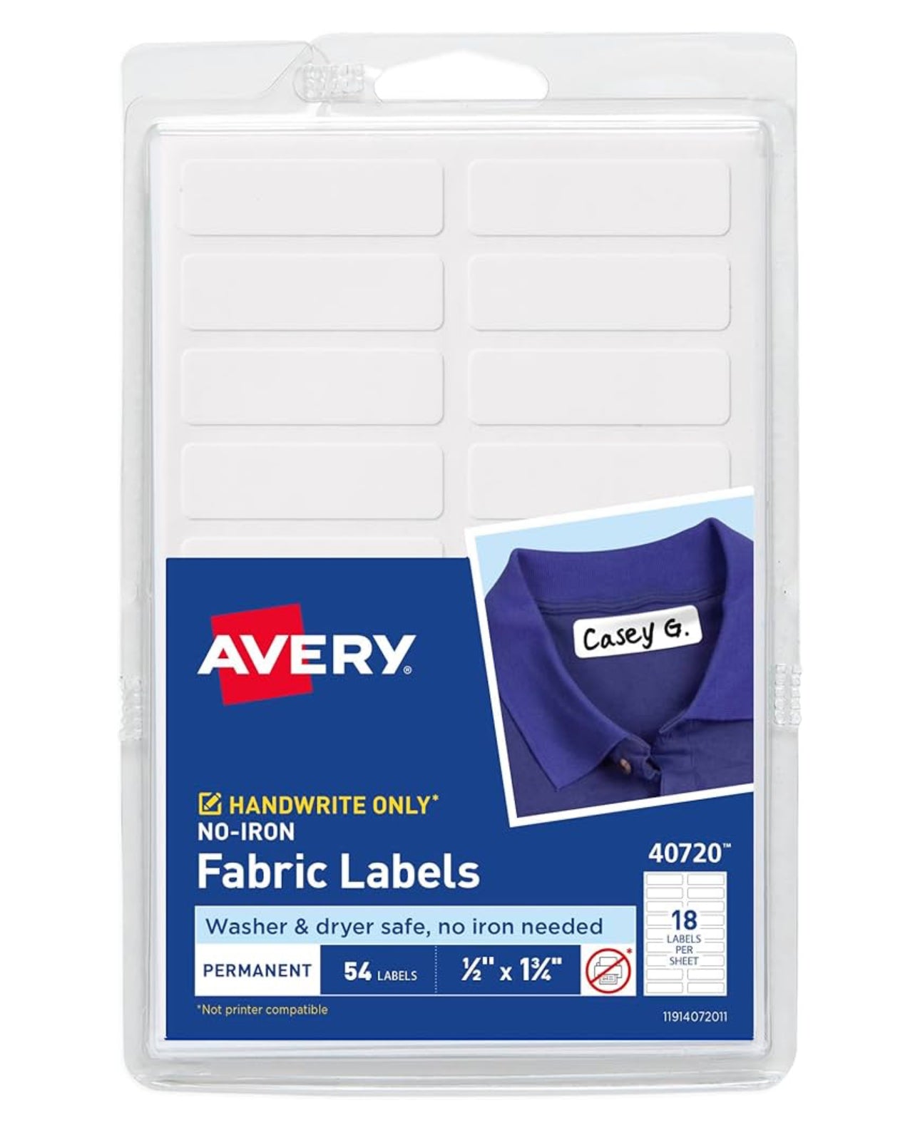 Avery Non-Iron Permanent Fabric Labels - Set of 4 labels
