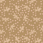 Pattern of fairies and flowers on a brown background