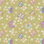 Butterfly and flower pattern on a green background