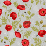 Poppies on Light Grey - Fabric by the 1/4 Yard