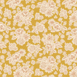 Floral pattern with beige flowers on a mustard yellow background