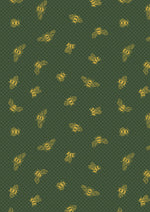 Metallic Gold Bees on British Green - Fabric by the 1/4 Yard