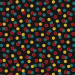 Pattern of colorful polka dots on a black background