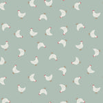 Little Hens on Duck Egg - Fabric by the 1/4 Yard