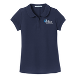 Elementary School Girls Peter Pan Collar Embroidered Pique Polo Shirts