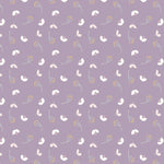 Floral pattern with white flowers and small leaves on a purple background