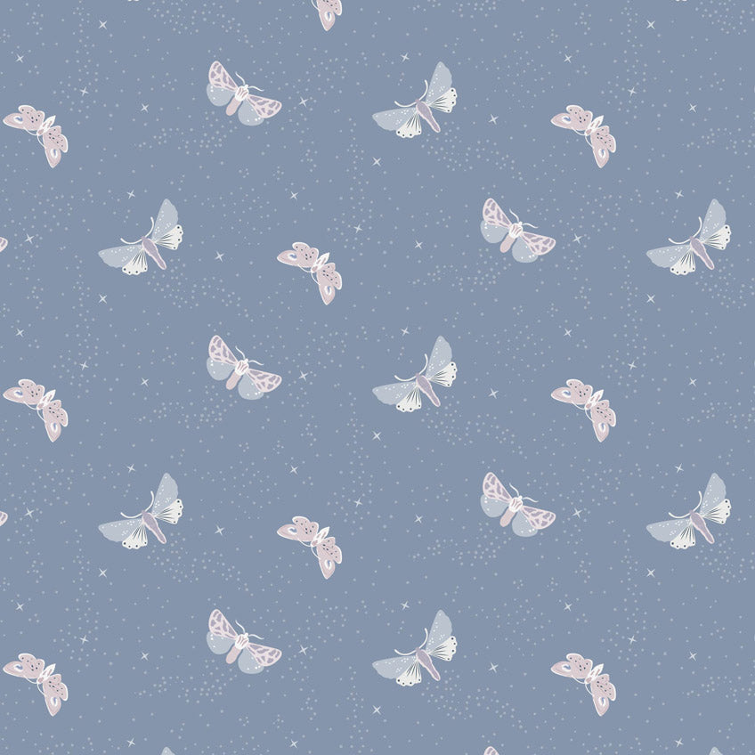 Blue Grey Twilight Moths - Evenfall Fabric by the Yard