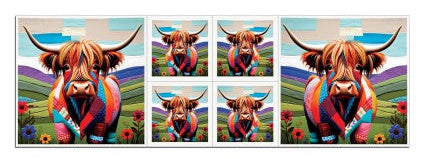 Highland Coo Watercolor Fabric Panel Sets