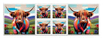 Highland Coo Watercolor Fabric Panel Sets