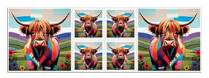 Highland Coo Watercolor Fabric Panel Sets