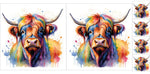 Highland Coo Watercolor Fabric Panel Sets