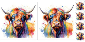 Highland Coo Watercolor Fabric Panel Sets