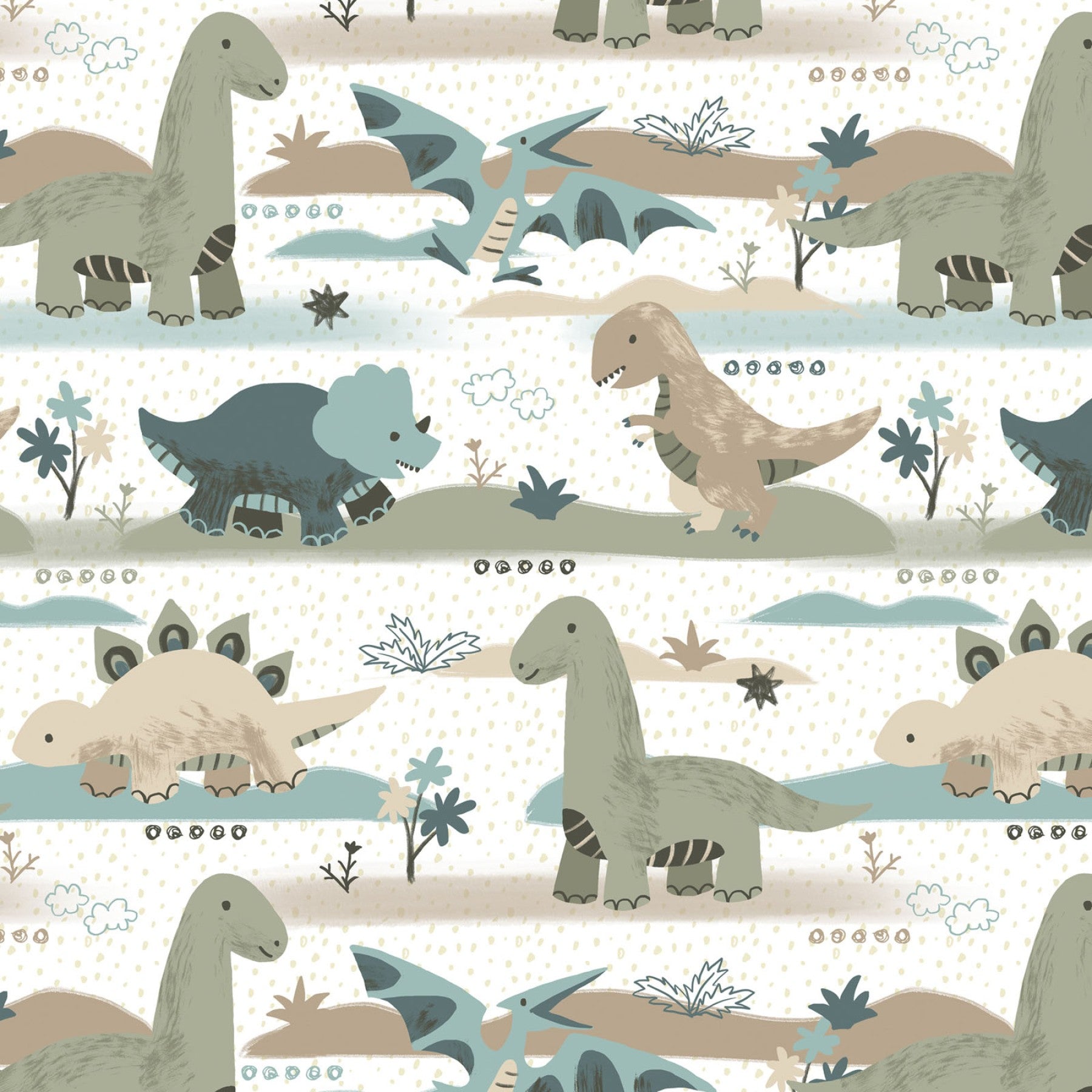White Going Dino - Fantastic Flannel Fabric by the Yard