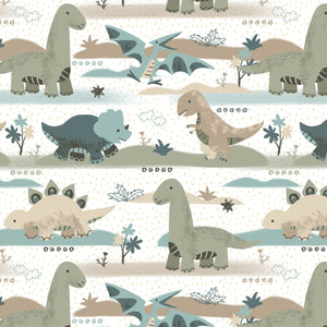 White Going Dino - Fantastic Flannel Fabric by the Yard