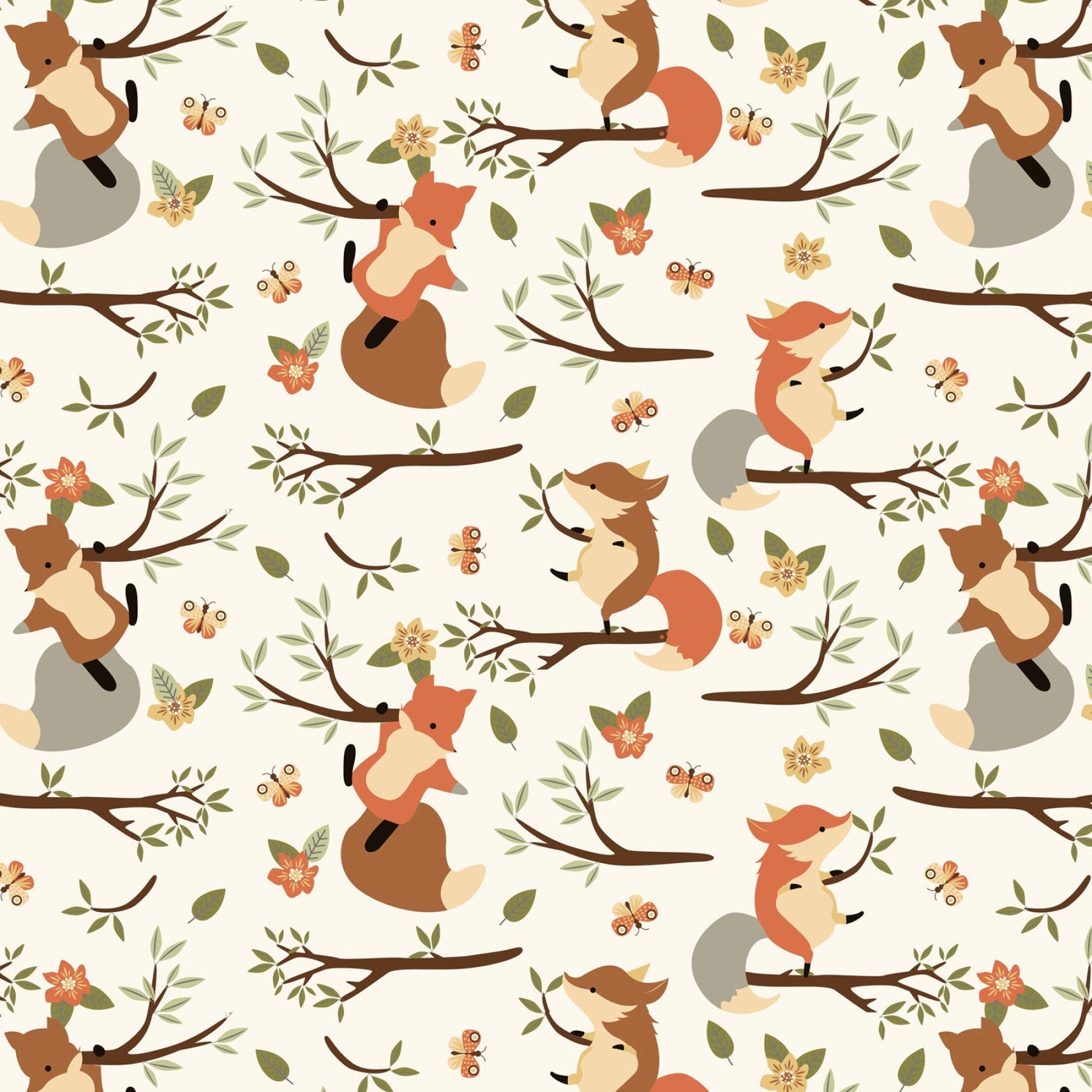 Climbing Foxes - Flannel Fabric by the Yard