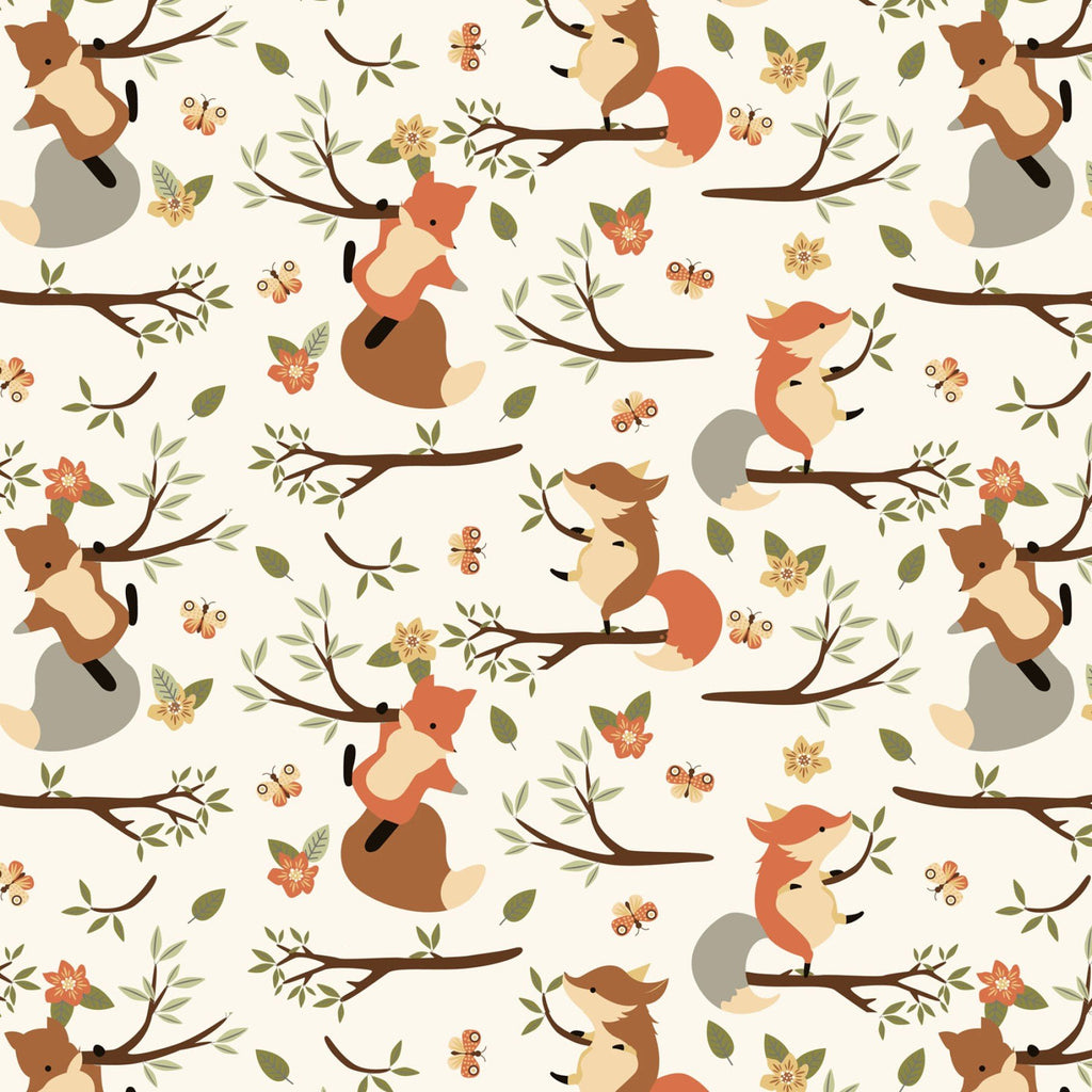 Climbing Foxes - Flannel Fabric by the Yard