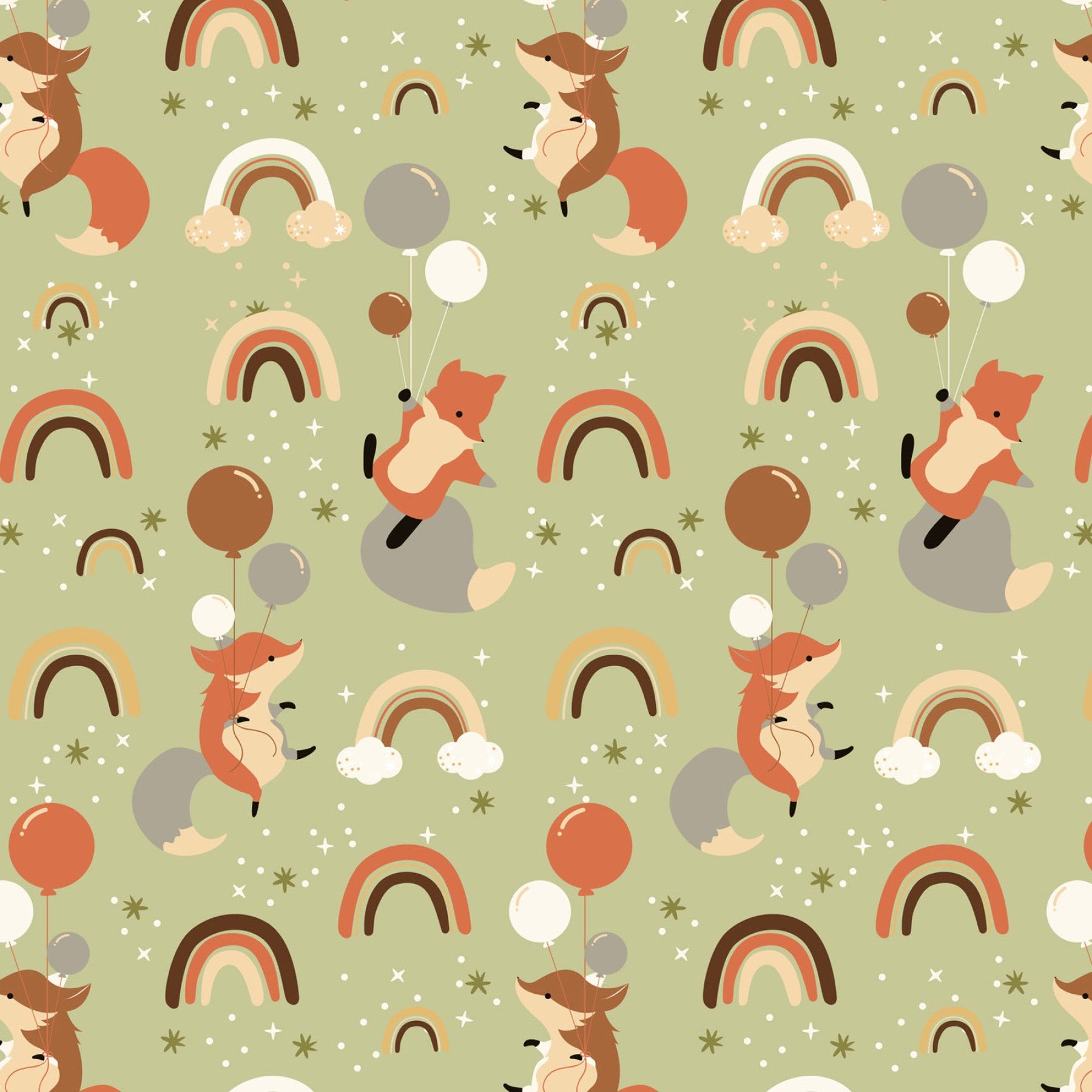 Foxes And Rainbows - Flannel Fabric by the Yard