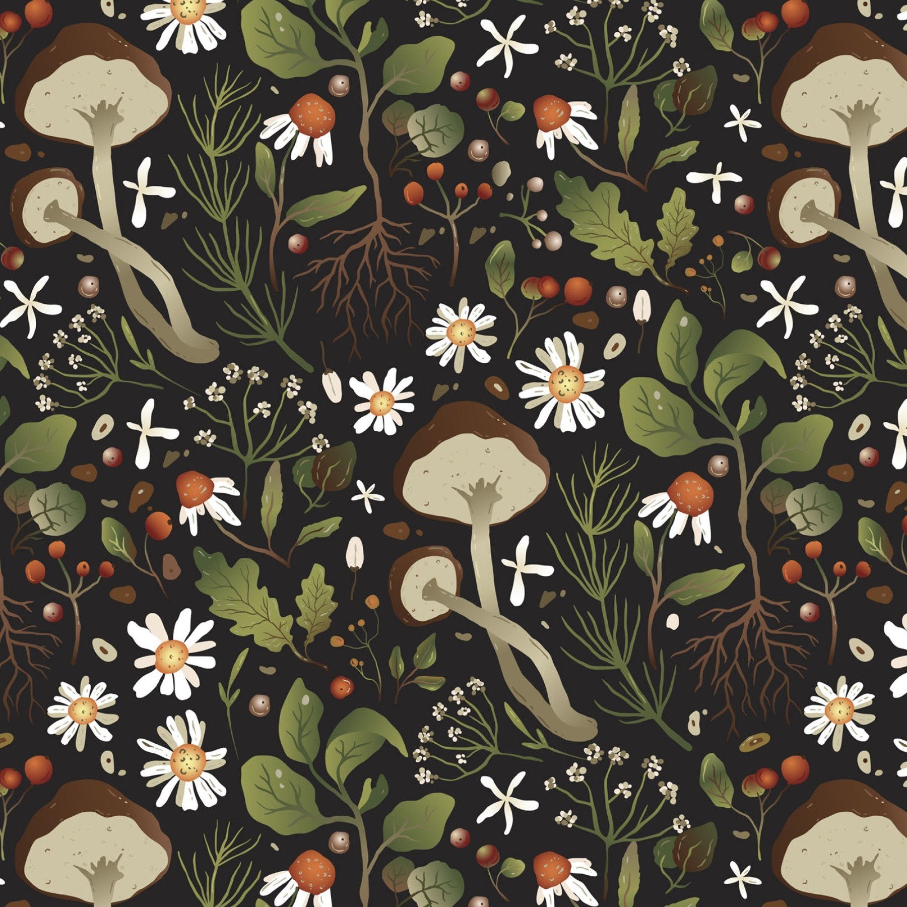 Woodland Mushrooms Fabric by the Yard