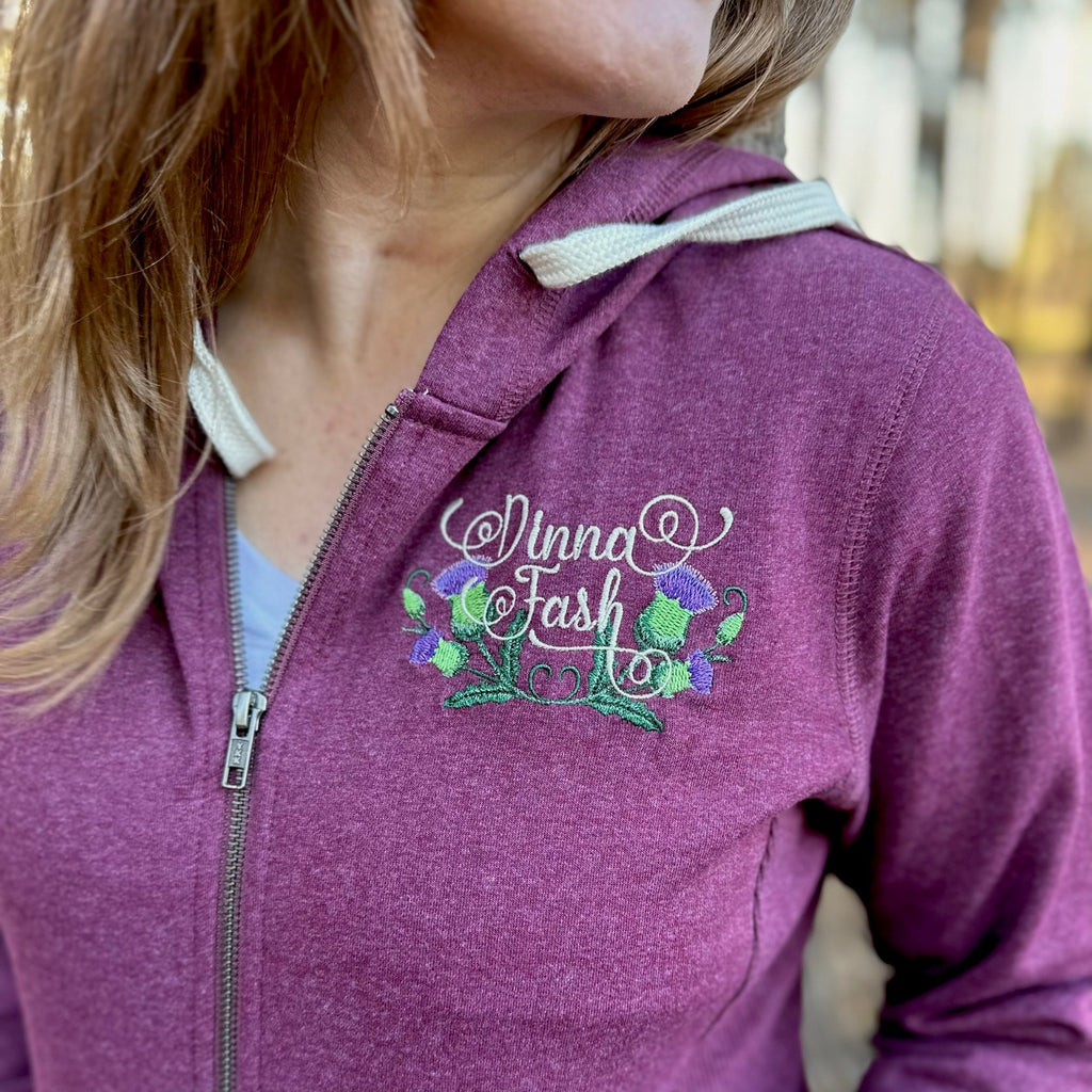 Dinna Fash Scottish Thistle Embroidered Zipper Sweatshirt Hoodie - Outlander Inspiration