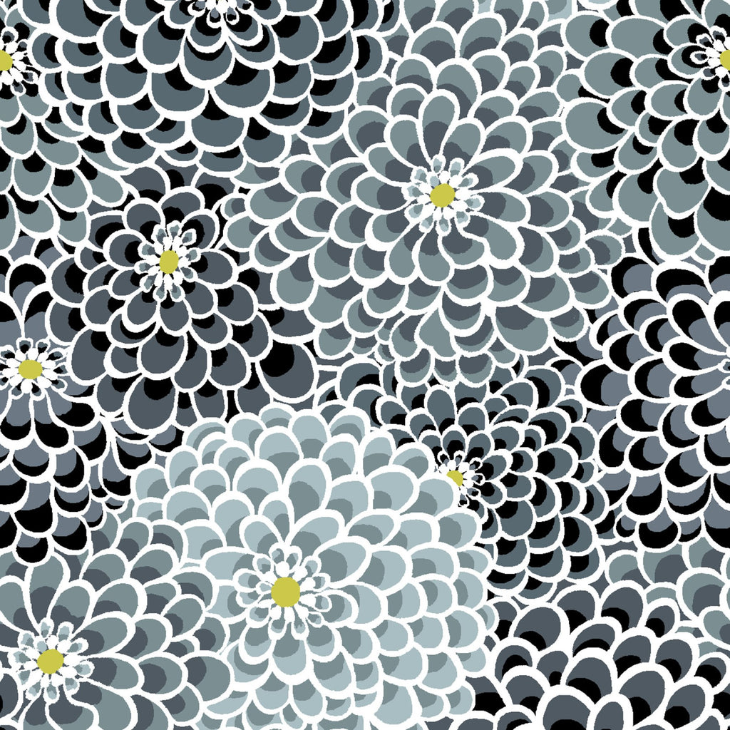 Black & White Dahlia Sassy Floral - Fabric by the Yard