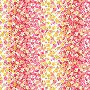 Coral Pink & Yellow Floral Stripes - Fabric by the Yard