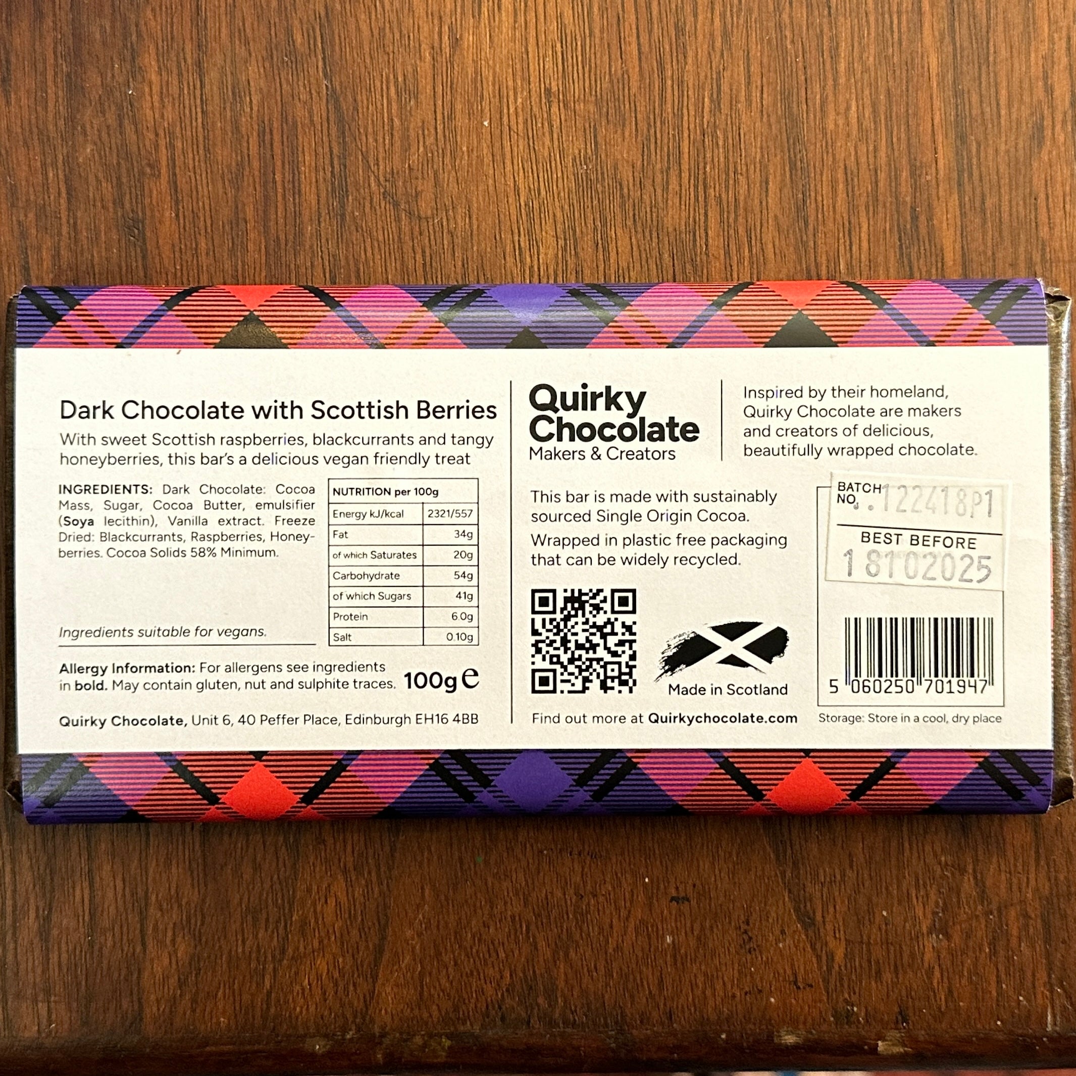 Spring Limited Edition Scottish Berries Dark Chocolate Bar by Quirky Chocolate