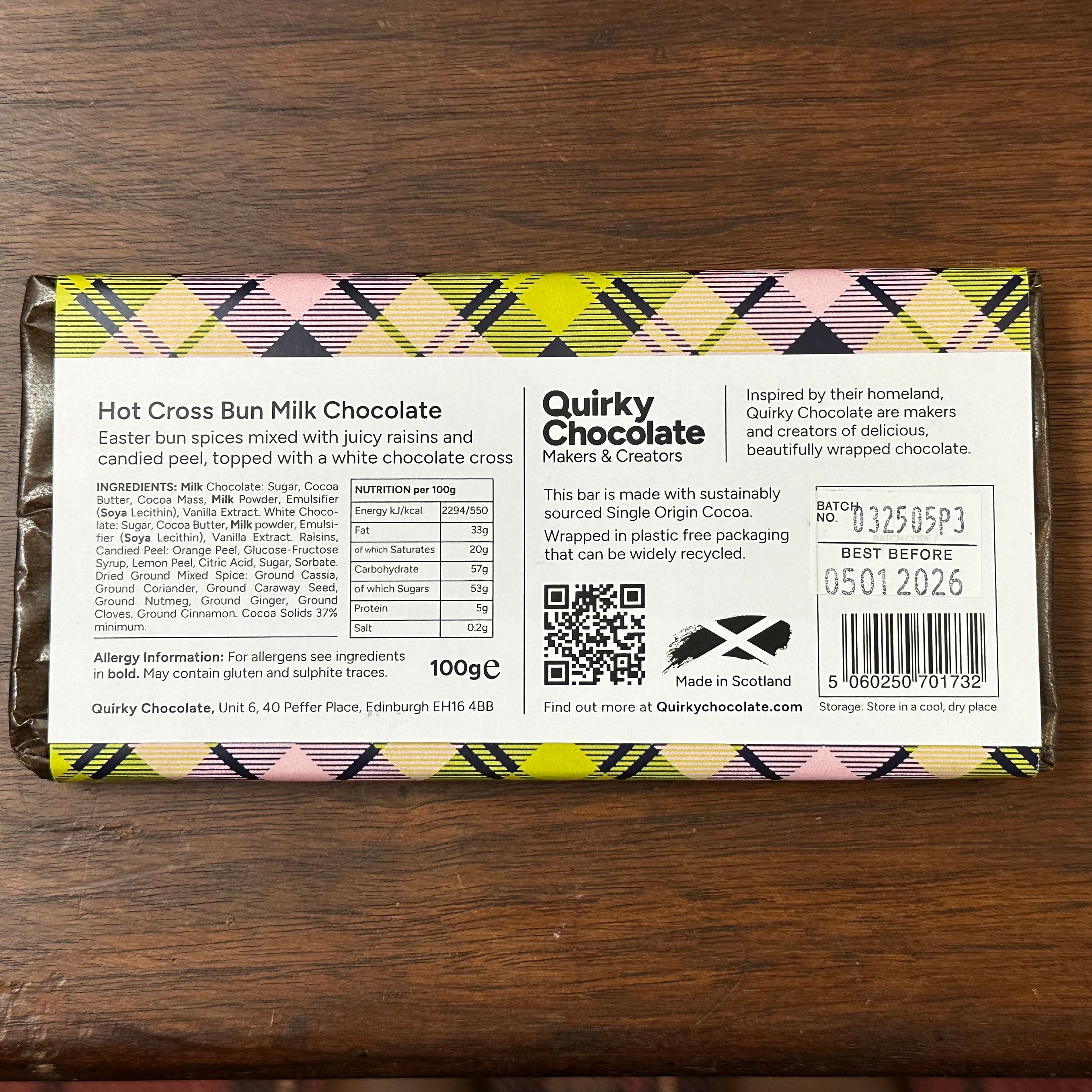 Limited Edition Easter Tartan Hot Cross Bun Milk Chocolate Bar