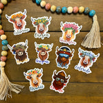 Choose Your State - Highland Coo 3" Stickers
