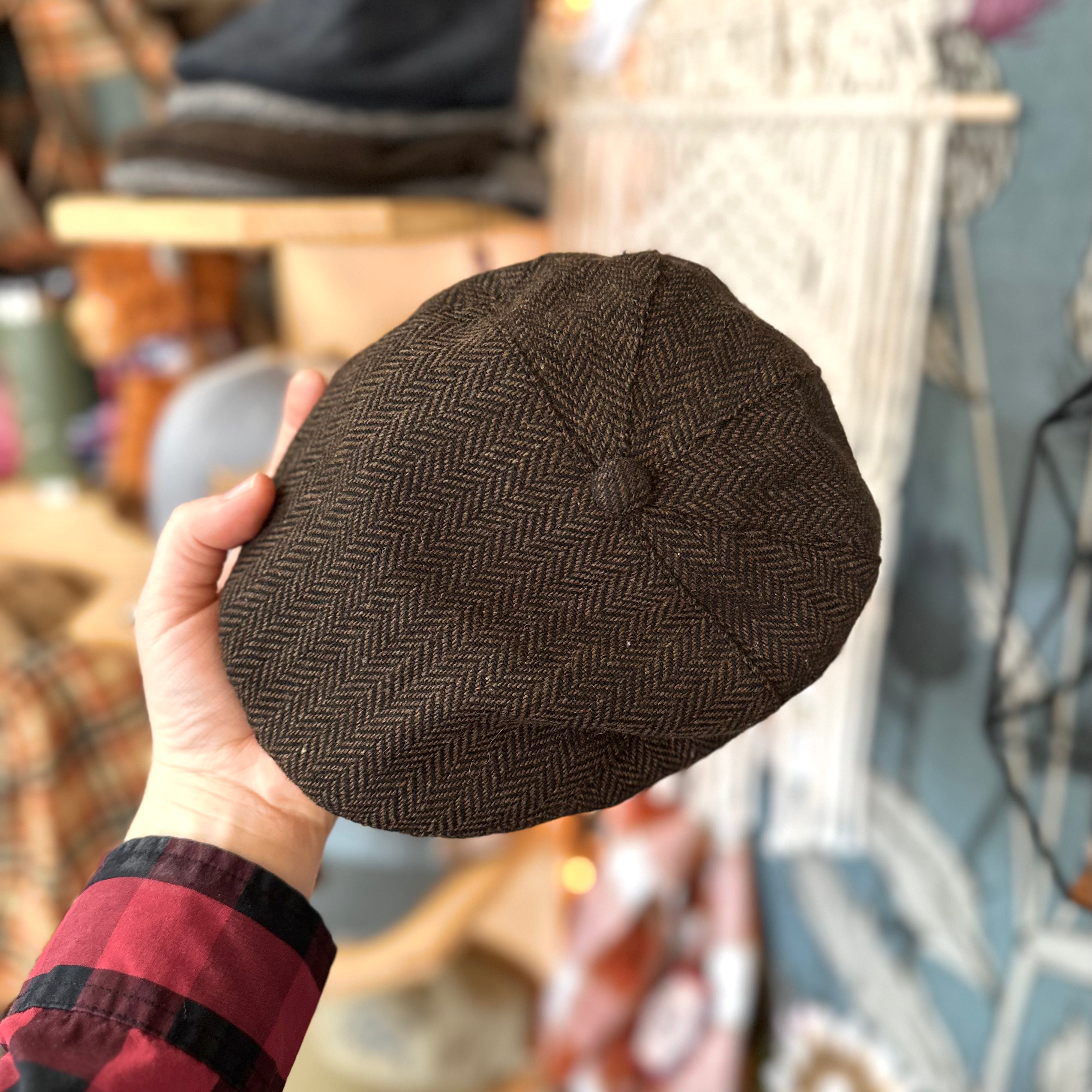 Cabby/Newsboy Herringbone Hat with Scottish Thistle Embroidery Wool Blend Golf Cap