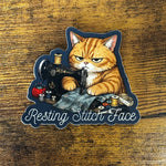 Resting Stitch Face Sewing Orange Tabby Cat 3" Sticker