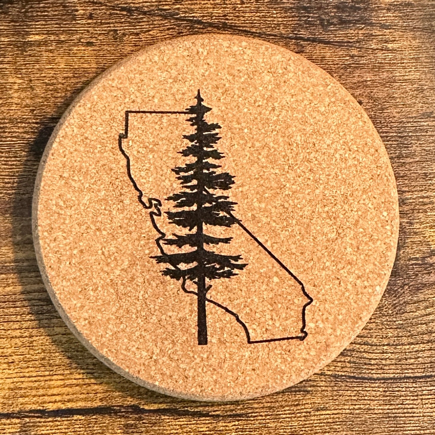 California Tree Laser Engraved Cork Coasters