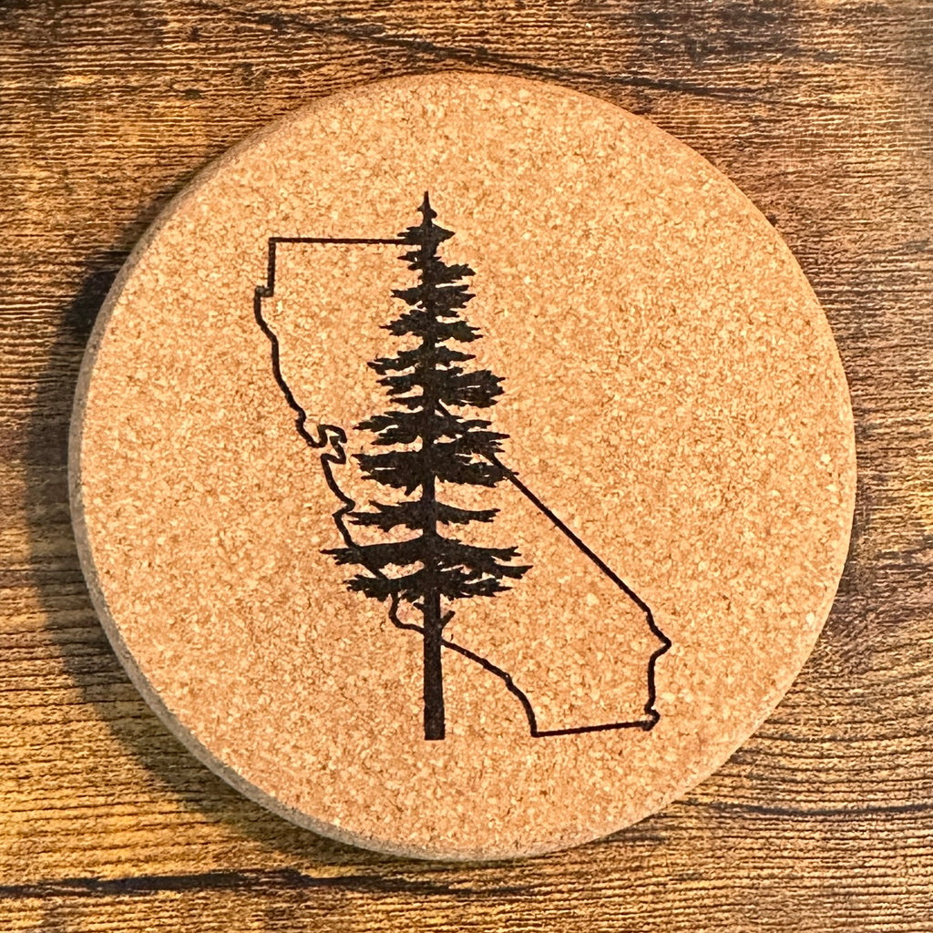 California Tree Laser Engraved Cork Coasters