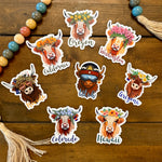 Choose Your State - Highland Coo 3" Stickers