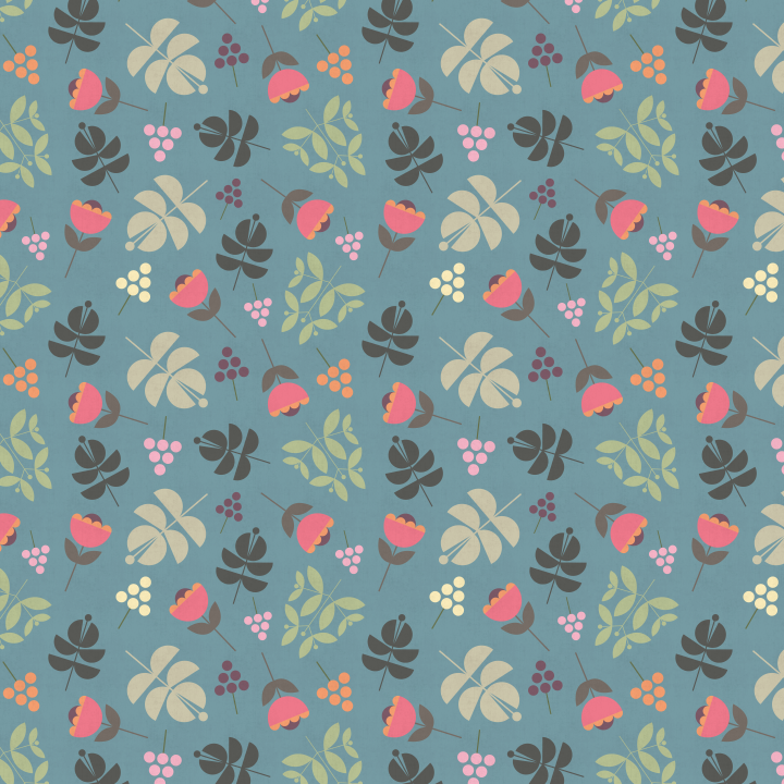 Blue Flowers, Grapes & Leaves - George, Gertrude, Mallory & Maude Fabric by the Yard