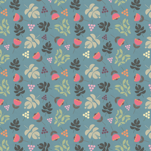 Blue Flowers, Grapes & Leaves - George, Gertrude, Mallory & Maude Fabric by the Yard