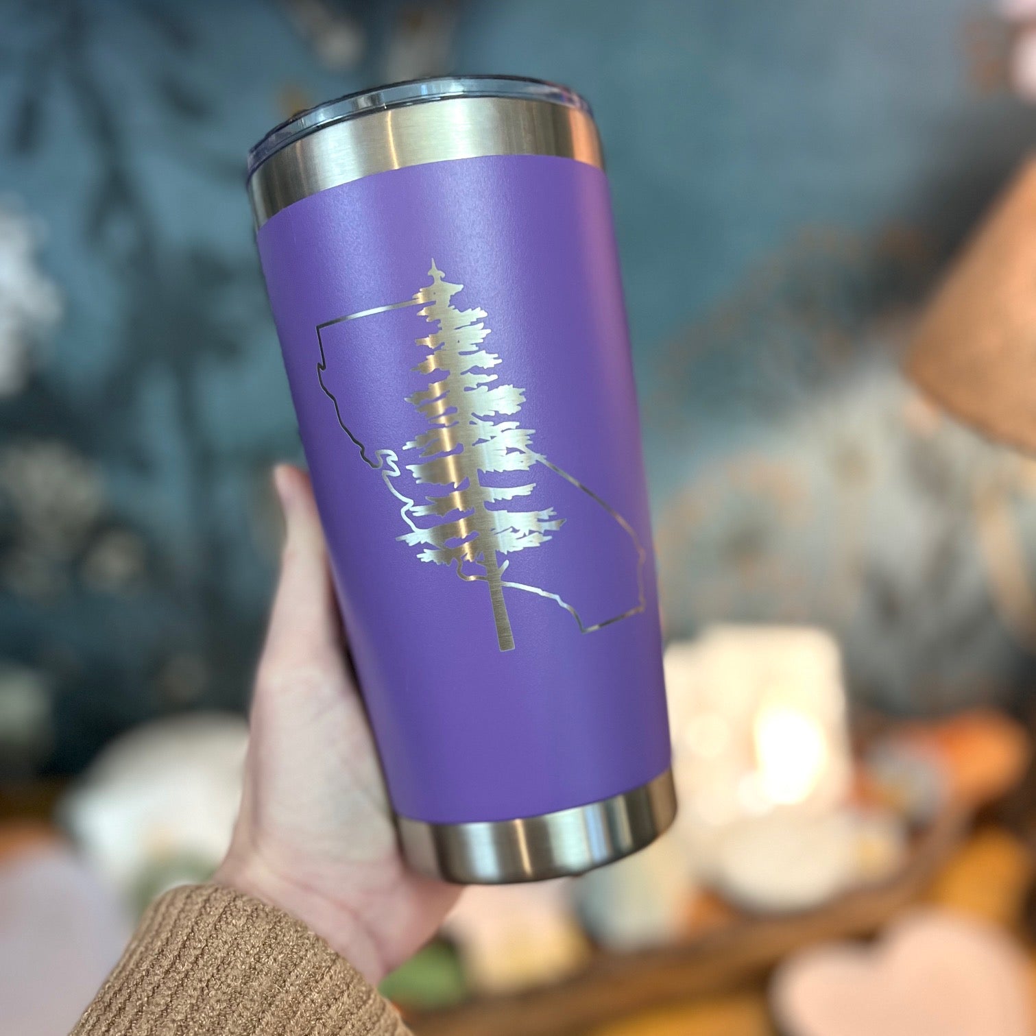 California Outline Tree Silhouette Laser Engraved Powder Coated 20oz Double Walled Insulated Tumbler