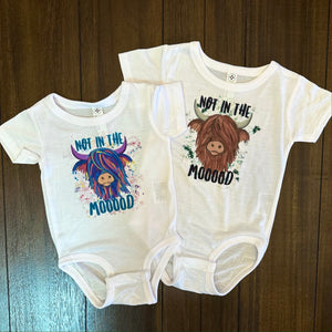 Not in the Mooood Classic Brown Highland Coo Onesies and Toddler Shirts