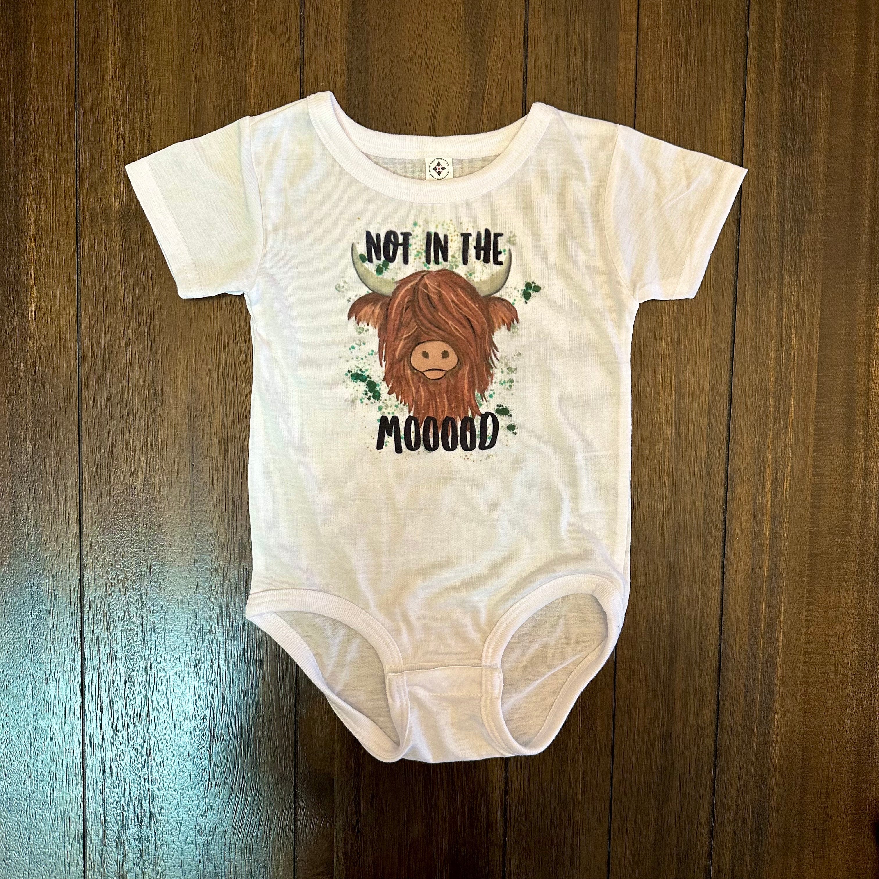 Not in the Mooood Classic Brown Highland Coo Onesies and Toddler Shirts