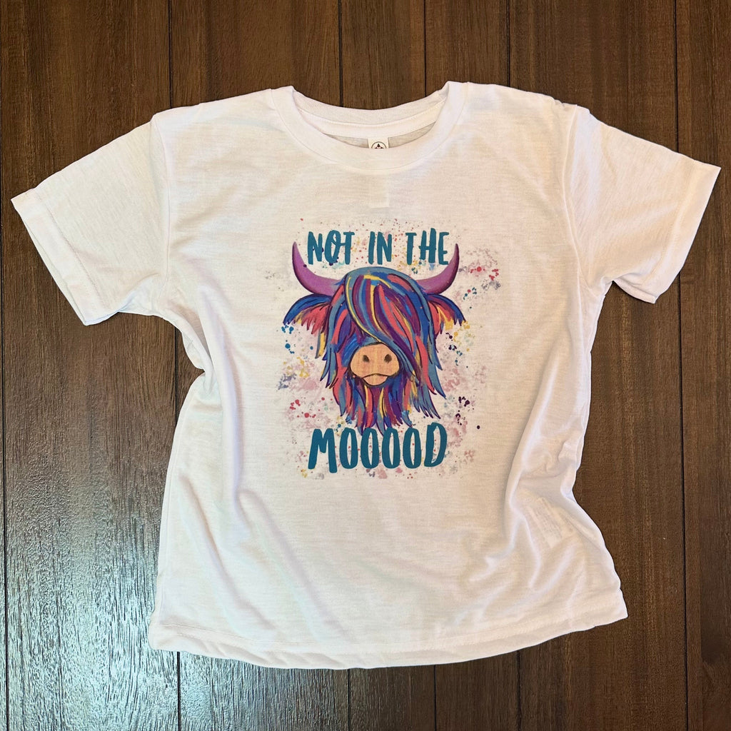 Kids Not in the Mooood Colorful Highland Coo Toddler and Youth Shirts