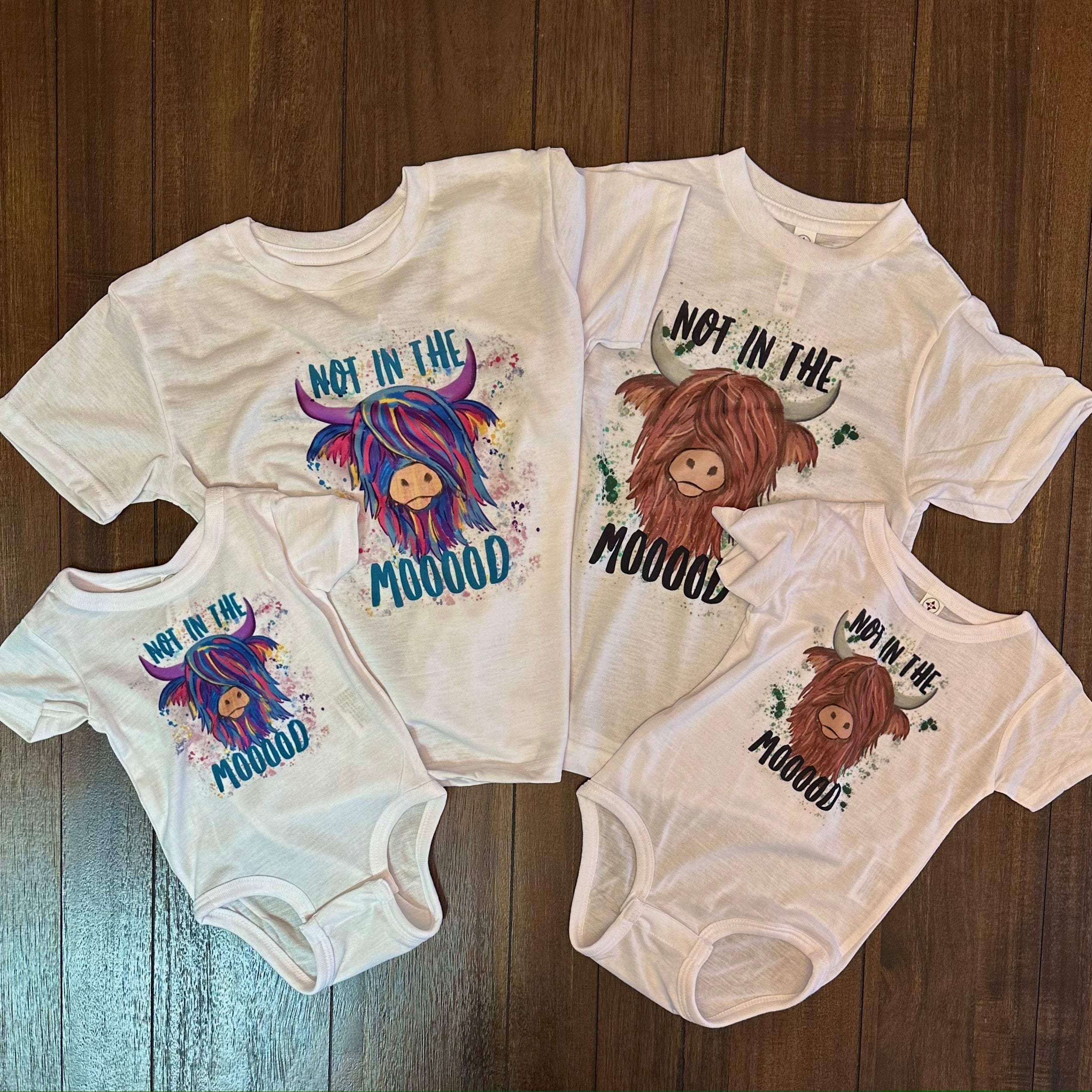 Not in the Mooood Classic Brown Highland Coo Onesies and Toddler Shirts