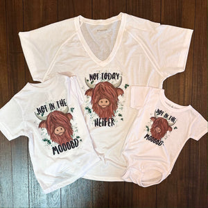 Not in the Mooood Classic Brown Highland Coo Onesies and Toddler Shirts