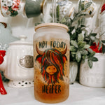 Colorful Coo Not Today Heifer or Not in the Mood 16oz Frosted Beer Can Glass with Bamboo Lid and Straw